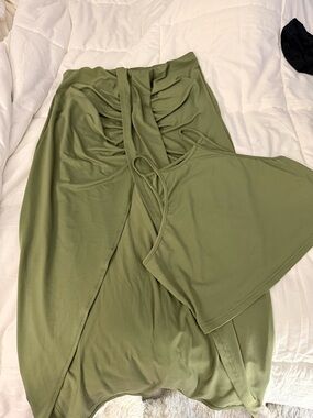 SHEIN Olive Green Skirt set with Waist Tie Detail